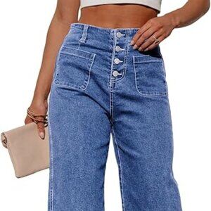 Sidefeel Women's Wide Leg Jeans High Waisted Stretchy Capri Pants Loose Denim